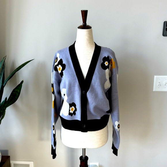 NWT! Lea & Viola 60s Floral Dropped Shoulder V-Neck Cardigan - Picture 3 of 8